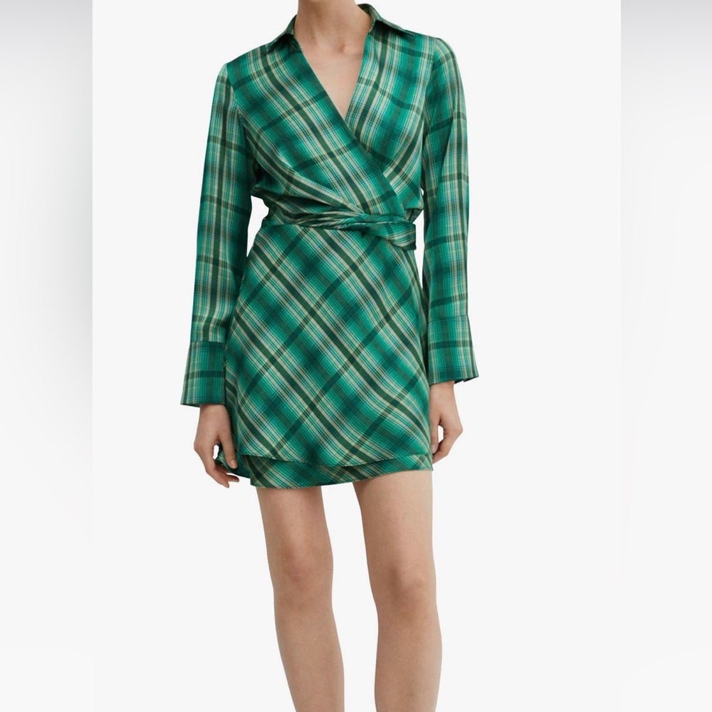 Mango Green Plaid Mini Skirt